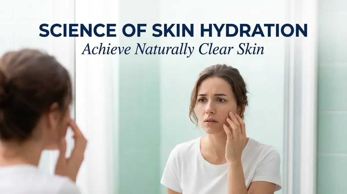 A frustrated young man looking at his dry skin in the mirror, illustrating why understanding the science behind hydration is key to achieving naturally clear skin. Author Name: Md Arif Hossain