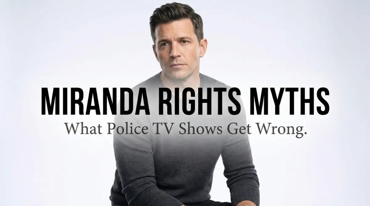 A serious young man highlighting the surprising Miranda rights misconceptions that most people get from popular TV dramas.