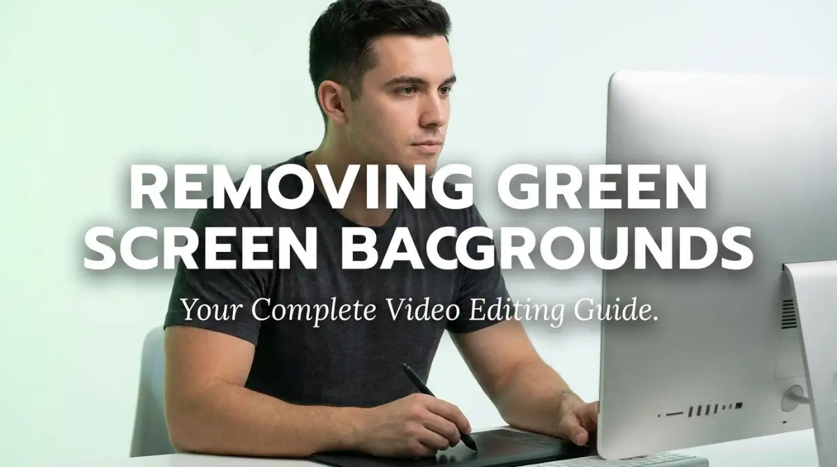 A focused young video editor highlighting the step-by-step methods to remove green screen backgrounds cleanly in post-production.